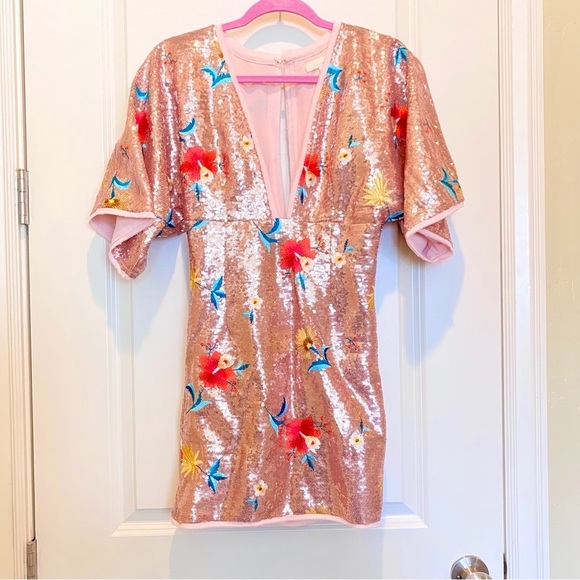 NWOT JELLA Couture floral sequin mini dress - Picture 9 of 14